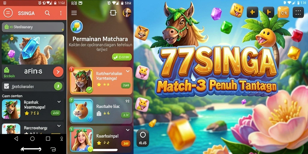Screenshot 77SINGA menampilkan permainan Match-3 yang seru dan penuh warna.