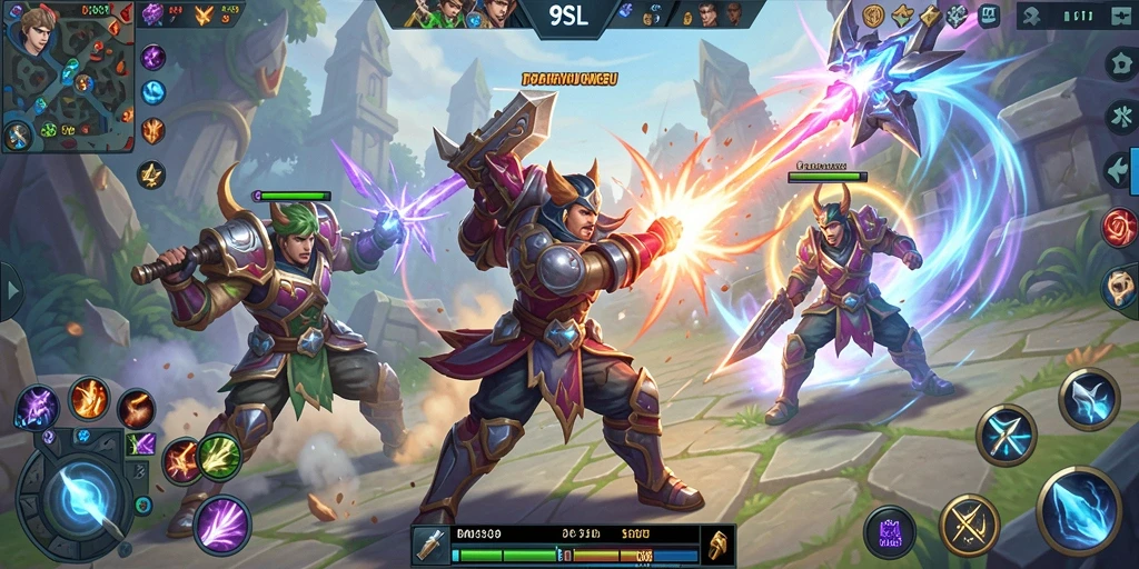 Gameplay menarik di dunia MOBA 9SL dengan hero yang bervariasi.