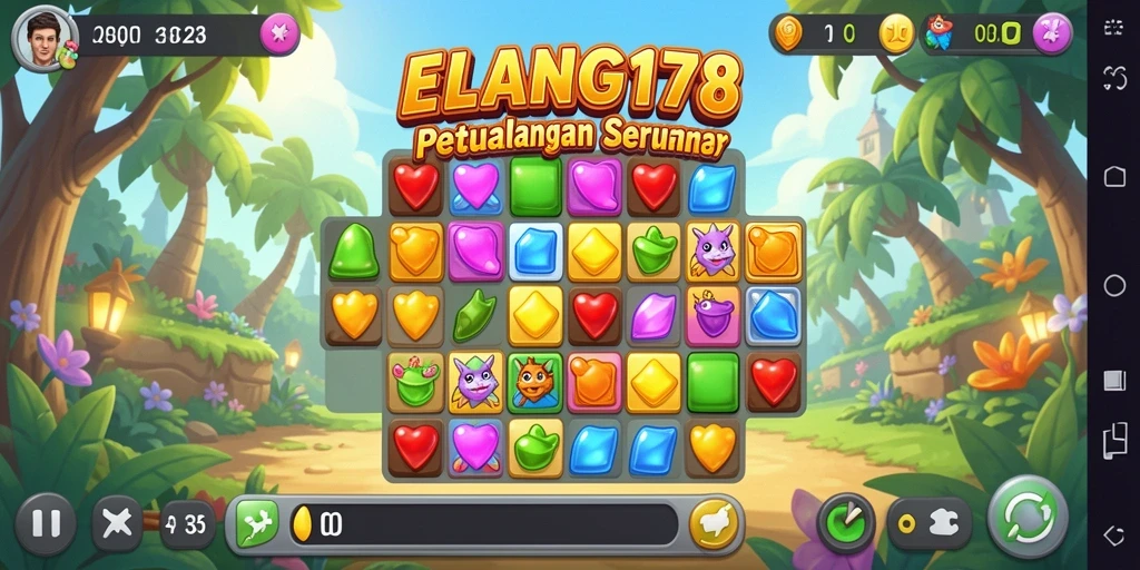 Tampilan gameplay seru dari ELANG178, permainan Match-3 yang menantang.