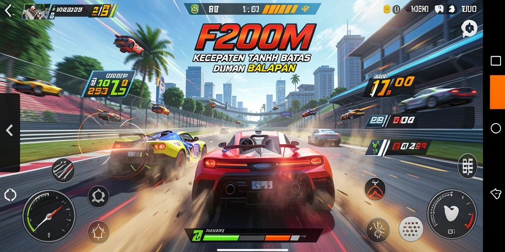 Tampilan menakjubkan dari gameplay balapan F200M.
