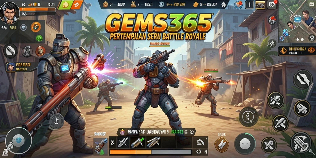 Tangkapan layar menunjukkan aksi seru dalam permainan Battle Royale GEMS365.