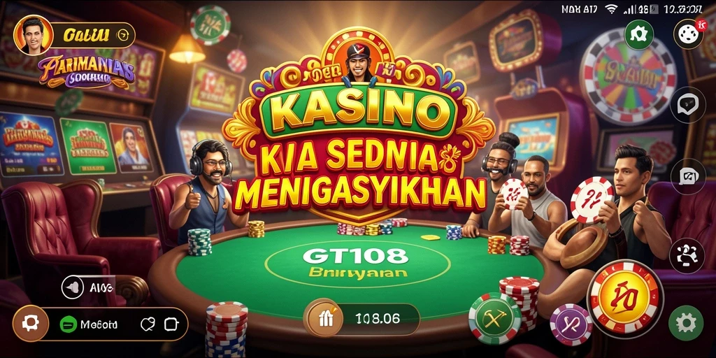 Screenshot gameplay utama GT108 menampilkan suasana kasino yang mendebarkan.