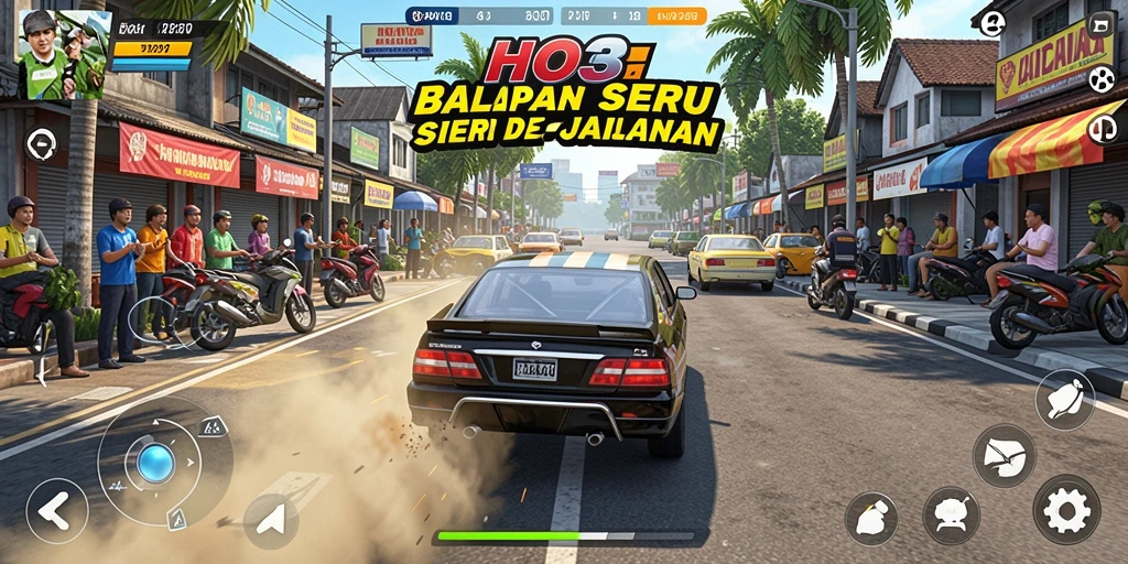 Gambaran gameplay HO3 yang mendebarkan saat balapan.