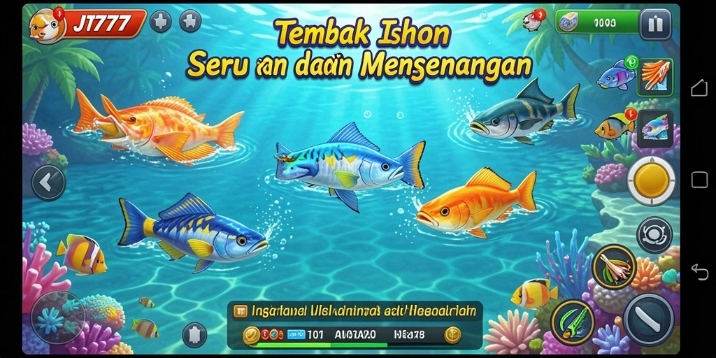 Gameplay seru menembak ikan dengan berbagai senjata.