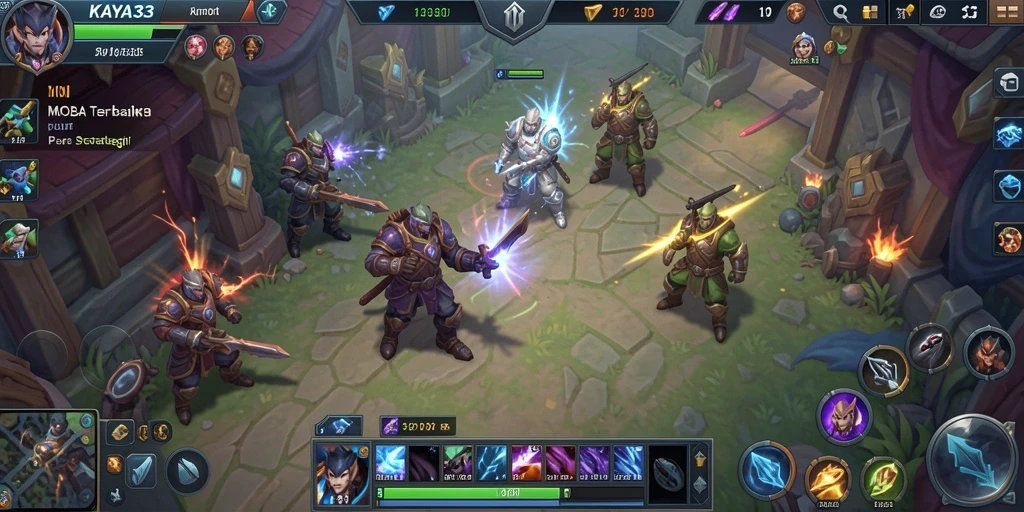 Screenshot gameplay KAYA33 dengan aksi seru di arena MOBA.