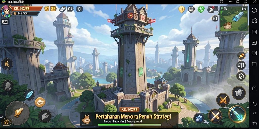 Tampilan gameplay KELINCI88 dengan menara yang strategis dan musuh yang menyerang.