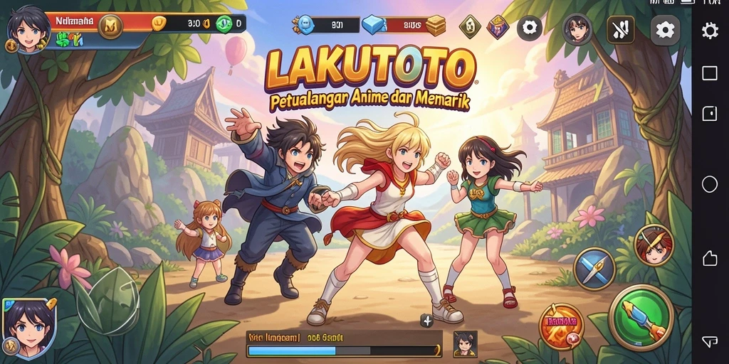 Screenshot gameplay LAKUTOTO dengan karakter anime yang menakjubkan.