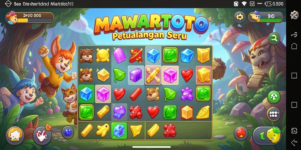 Screenshot gameplay MAWARTOTO menunjukkan aksi mencocokkan item yang seru.