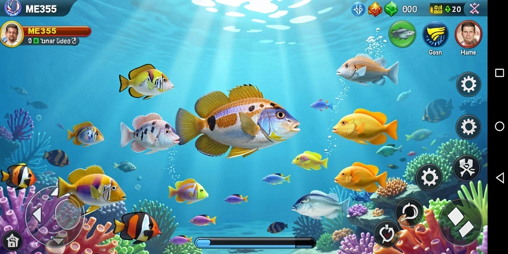 Tampak utama gameplay ME355 yang memikat dengan aksi menembak ikan.