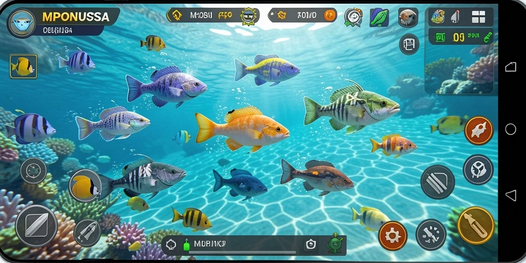 Tampilan gameplay MPONUSA yang seru saat menangkap ikan.