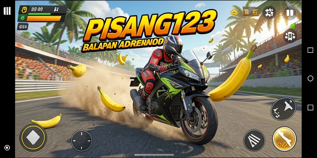 Gameplay seru dalam balapan motor PISANG123 yang penuh aksi.