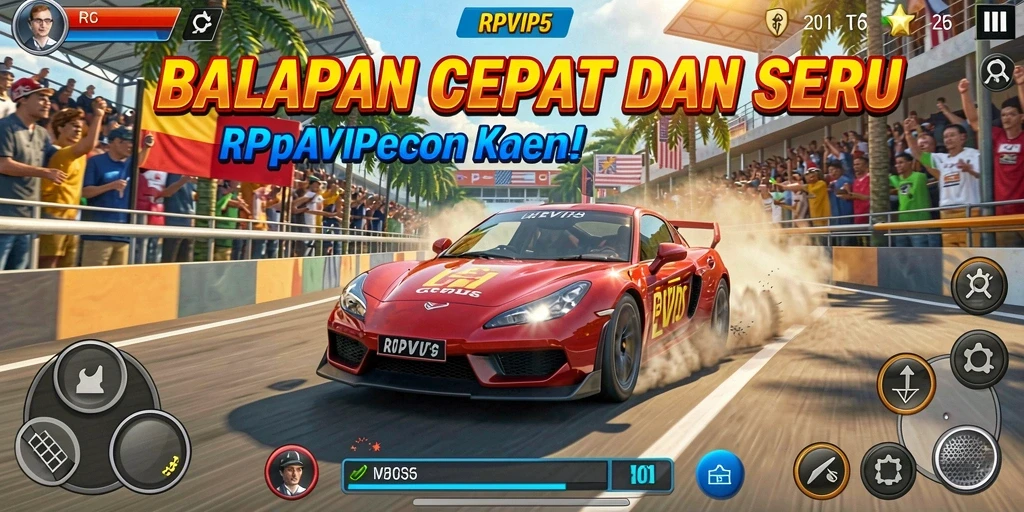 Tangkapan layar menampilkan aksi balapan mendebarkan di RPVIP5.