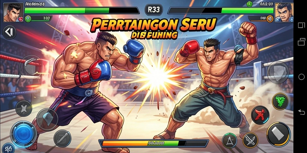 Tampilan gameplay seru dengan karakter Fighting yang bervariasi.